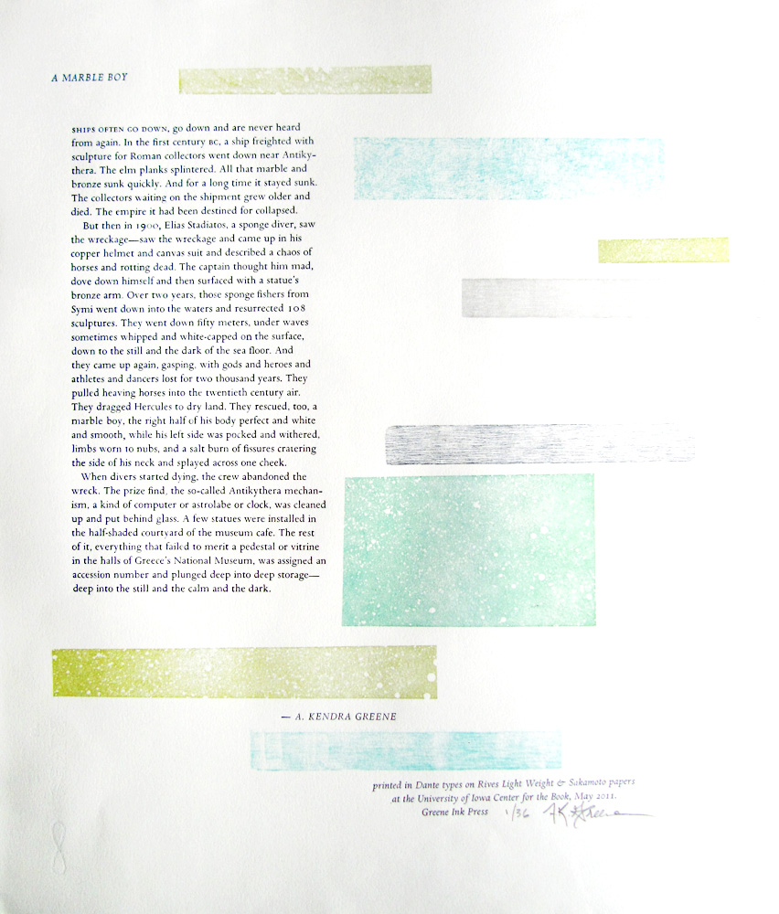 Marble Boy Broadside by Kendra Greene of Greene Ink Press
